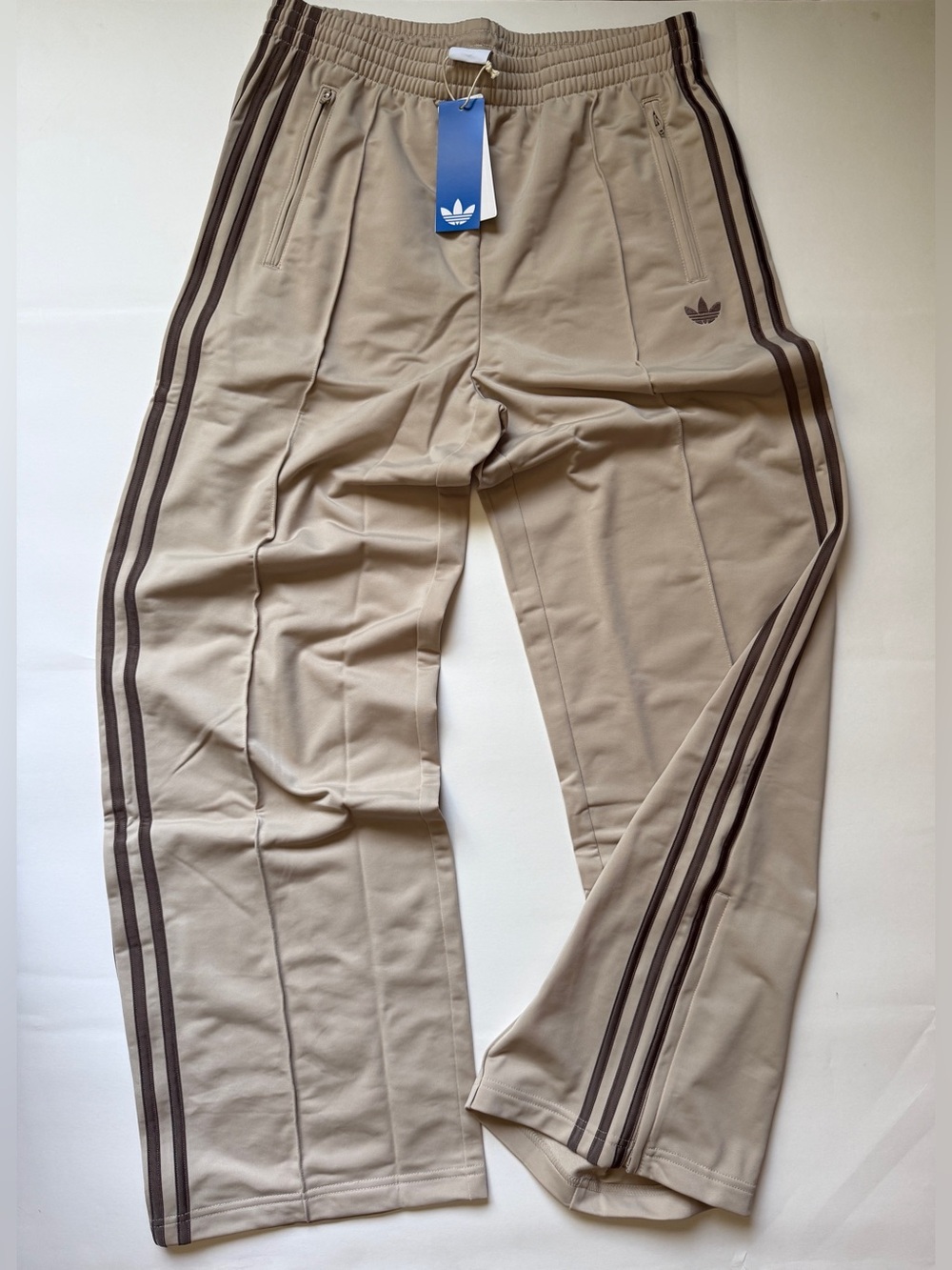 adidas Originals Beige Track Pants with Brown Stripes - Picture 9 of 13